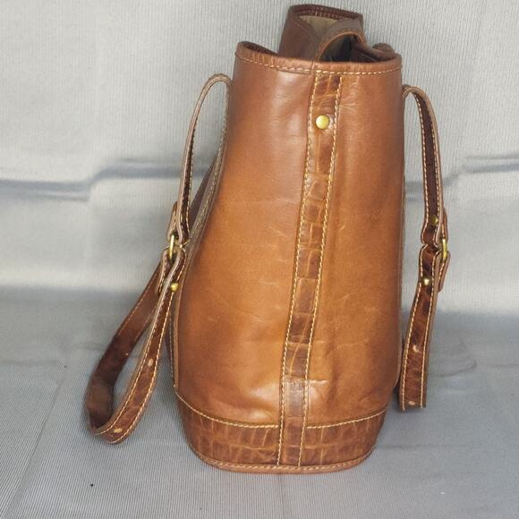 Vintage Brahmin Tote Brown Tuscan Leather Croc Trim Detail Shoulder Bag Rustic - Picture 3 of 10